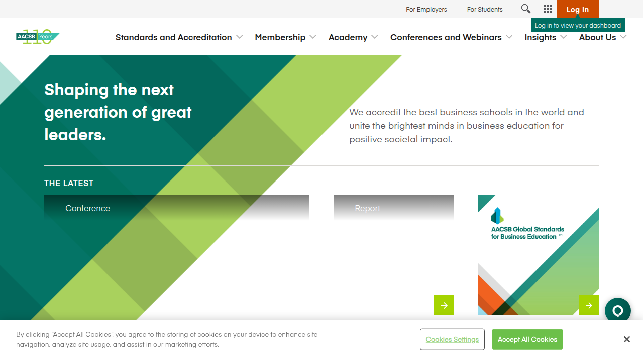 The official website for AACSB International, a global accrediting body that sets rigorous quality standards for business schools.
