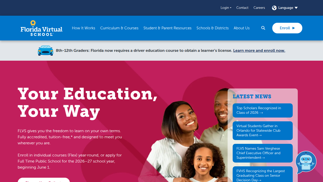 Florida Virtual School (FLVS) offers a wide range of individual courses for K-12 students, allowing flexible learning.