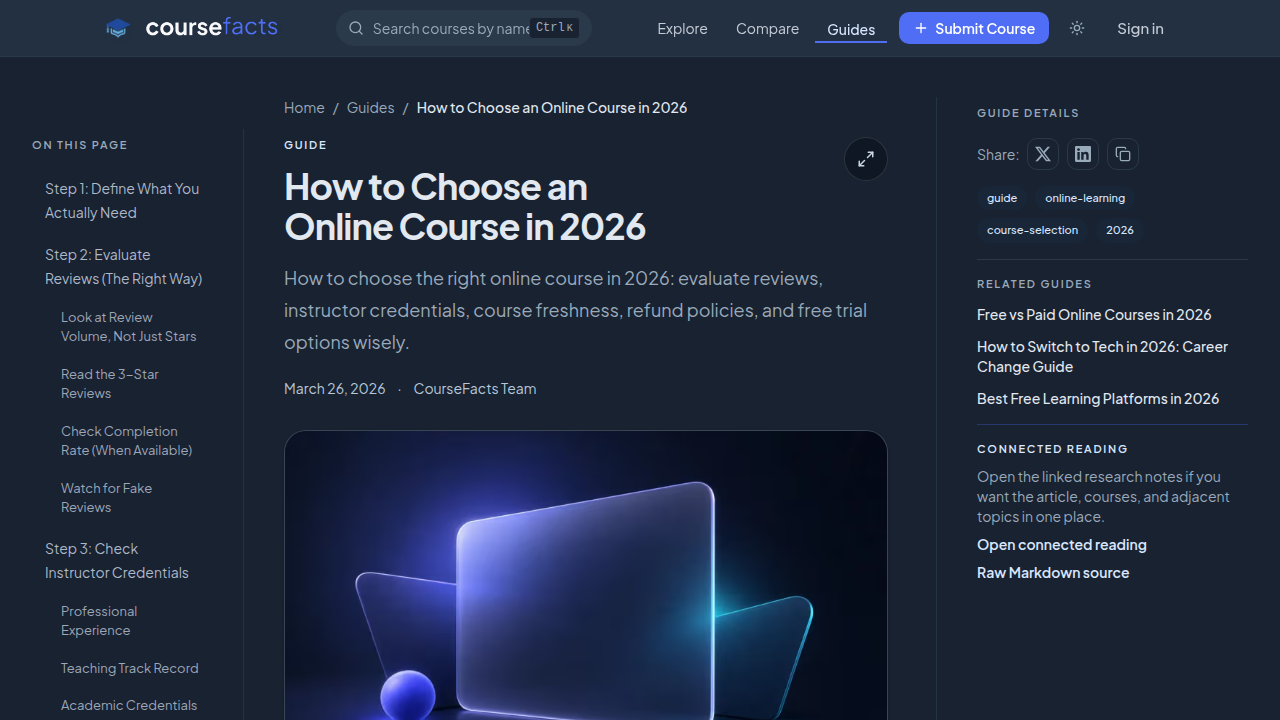 A snapshot of Coursefacts' guide offering advice on how to select the best online courses.