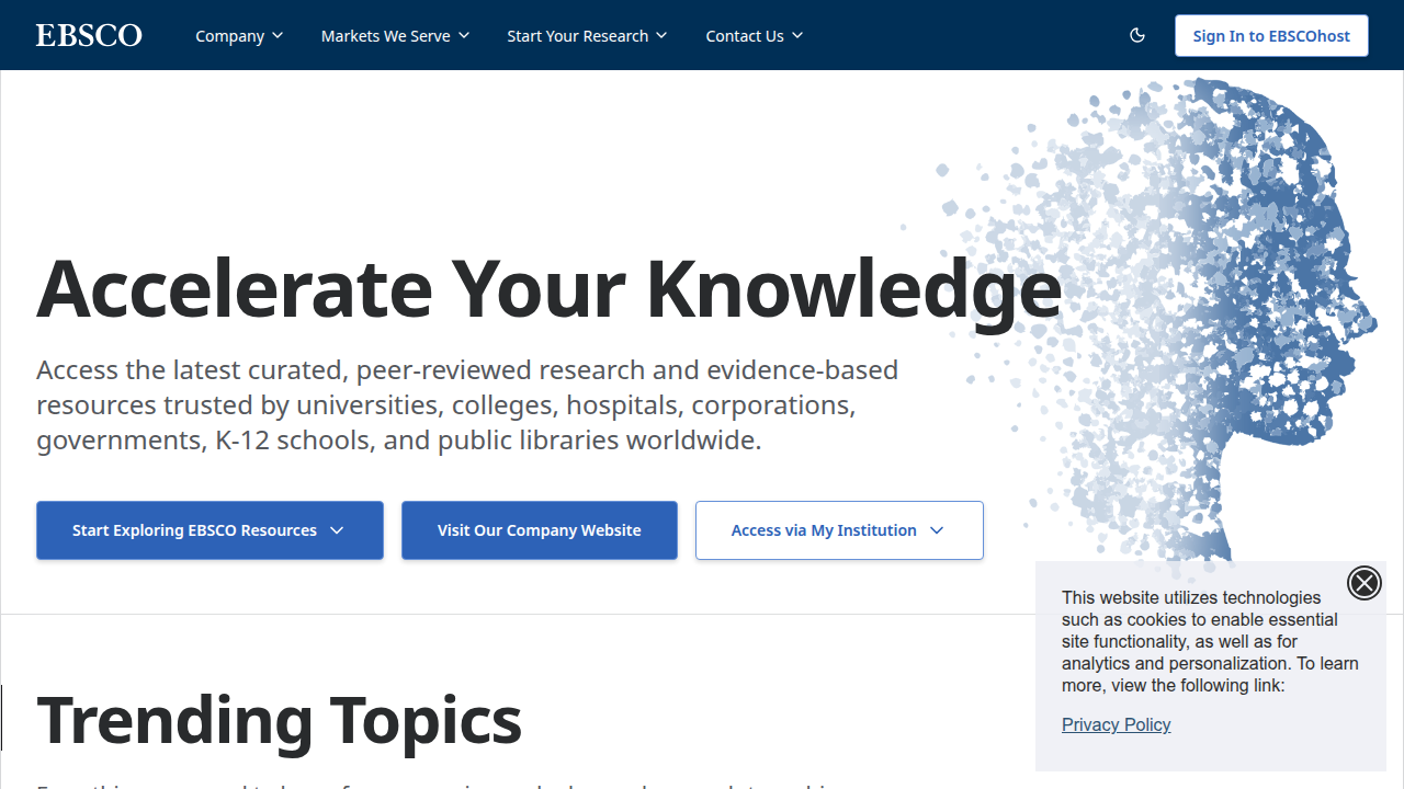 EBSCO website, a resource for business and management research, including information on Taylorism.